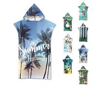 Surwin Poncho de Bain avec Capuche pour Femmes et Hommes, Serviette Microfibre Imprimé Paysage Plage, Surf à Capuche Peignoir Changement