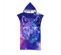 Surwin Poncho de Bain avec Capuche pour Femmes Hommes, Imprimé Microfibre Serviette de Poncho Poncho de Surf Plage à Capuche Serviette à Changement Peignoir de Piscine (Roi des Loups,75x110cm)