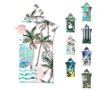 Surwin Poncho de Bain avec Capuche pour Femmes Hommes, Imprimé Paysage Plage Microfibre Serviette de Poncho Poncho de Surf Plage à Capuche Serviette à Changement Peignoir (Cocotier 1,75x110cm)