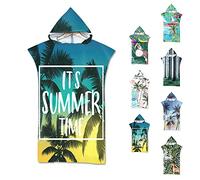 Surwin Poncho de Bain avec Capuche pour Femmes Hommes, Imprimé Paysage Plage Microfibre Serviette de Poncho Poncho de Surf Plage à Capuche Serviette à Changement Peignoir (Cocotier 2,75x110cm)