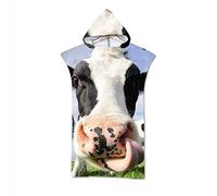 Surwin Poncho de Bain avec Capuche pour Hommes Femmes, Animal Imprimé Microfibre Serviette de Poncho Poncho de Surf Plage à Capuche Serviette à Changement Peignoir (Drôle - Vache,75x110cm)