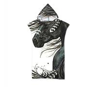 Surwin Poncho de Bain avec Capuche pour Hommes Femmes, Animal Imprimé Microfibre Serviette de Poncho Poncho de Surf Plage à Capuche Serviette à Changement Peignoir (Tribu - Dark Horse,75x110cm)