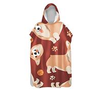 Surwin Poncho de Bain avec Capuche pour Hommes Femmes, Imprimé Chien Serviette de Poncho Microfibre Poncho de Surf Plage à Capuche Serviette à Changement Peignoir Piscine (Corgi,80 * 145cm)