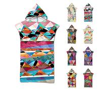 Surwin Poncho de Bain avec Capuche pour Hommes Femmes, Imprimé Mandala Microfibre Serviette de Poncho Poncho de Surf Plage à Capuche Serviette à Changement Peignoir de Piscine (Géométrique 1,75x110cm)