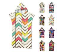 Surwin Poncho de Bain avec Capuche pour Hommes Femmes, Imprimé Mandala Microfibre Serviette de Poncho Poncho de Surf Plage à Capuche Serviette à Changement Peignoir de Piscine (Rayures 2,75x110cm)