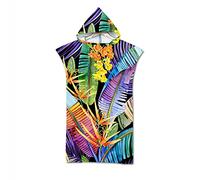 Surwin Poncho de Bain avec Capuche pour Hommes Femmes, Imprimé Microfibre Serviette de Poncho Poncho de Surf Plage à Capuche Serviette à Changement Peignoir de Piscine (Plantes Colorées,75x110cm)
