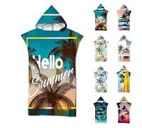 Surwin Poncho de Bain avec Capuche pour Hommes Femmes,Imprimé Paysage Plage Microfibre Serviette de Poncho Poncho de Surf Plage à Capuche Serviette à Changement Peignoir (l'Été,75x110cm)