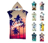 Surwin Poncho de Bain avec Capuche pour Hommes Femmes,Imprimé Paysage Plage Microfibre Serviette de Poncho Poncho de Surf Plage à Capuche Serviette à Changement Peignoir (Crépuscule,75x110cm)