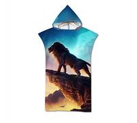 Surwin Poncho de Bain avec Capuche pour Hommes Femmes, Loup Animal Microfibre Serviette de Poncho Poncho de Surf Plage à Capuche Serviette à Changement Peignoir de Piscine (Le Roi Lion 2,75x110cm)