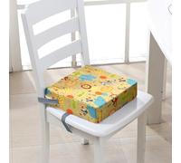 Surwin Rehausseur de Chaise Enfant, 3D Animal de Dessin Animé Coussin de Siège Portable avec Antidérapant Boucle de Sécurité Ajustable Eponge Confortable Coussins Adapté (Zoo,32x32x8cm)