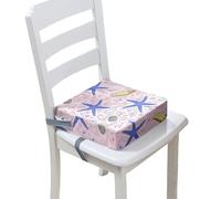 Surwin Rehausseur de Chaise Enfant, 3D Étoile de Mer Coussin de Siège Portable avec Antidérapant Boucle de Sécurité Ajustable Eponge Confortable Coussins Adapté (Bleu Rose 1,32x32x8cm)