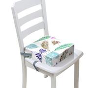 Surwin Rehausseur de Chaise Enfant, 3D Feuilles Coussin de Siège Portable avec Antidérapant Boucle de Sécurité Ajustable Eponge Confortable Coussins Adapté (Café vert,32x32x8cm)