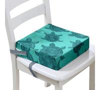 Surwin Rehausseur de Chaise Enfant Bébé, Coussin de Siège Portable avec Antidérapant Boucle de Sécurité Ajustable Eponge Confortable Coussins Adapté - Tortue de mer 3D (Lac Vert,32x32x8cm)