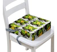 Surwin Rehausseur de Chaise Enfant Bébé, Coussin de Siège Portable avec Antidérapant Boucle de Sécurité Ajustable Eponge Confortable Coussins Adapté - Tortue de mer 3D (Gris Vert,32x32x8cm)