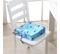 Surwin Rehausseur de Chaise Enfant Bébé, Coussin de Siège Portable avec Antidérapant Boucle de Sécurité Ajustable Eponge Confortable Coussins Adapté, Baleine 3D (Rayure,32x32x8cm)