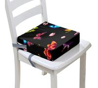 Surwin Rehausseur de Chaise Enfant Bébé, Coussin de Siège Portable avec Boucle de Sécurité Ajustable Eponge Confortable Coussins Adapté pour les Repas -3D Papillon (Noir,40x40x10cm)