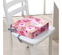 Surwin Rehausseur de Chaise Enfant Bébé, Motif Flamant Rose 3d Coussin de Siège Portable avec Antidérapant Boucle de Sécurité Ajustable Eponge Coussins pour Enfant (fleur de pêche,32x32x8cm)