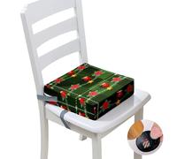 Surwin Rehausseur de Chaise Enfant Bébé, Noël Coussin de Siège Portable avec Antidérapant Boucle de Sécurité Ajustable Eponge Confortable Coussins Adapté (plaid vert,40x40x10cm)