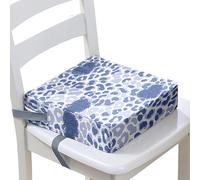 Surwin Rehausseur de Chaise Enfant, Coussin de Siège Portable avec Antidérapant Boucle de Sécurité Ajustable Eponge Confortable Coussins Adapté pour Repas -Imprimé Léopard (Bleu,32x32x8cm)