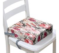 Surwin Rehausseur de Chaise Enfant, Coussin de Siège Portable avec Antidérapant Boucle de Sécurité Ajustable Eponge Confortable Coussins Adapté pour Repas -Fleur Jardin (Marguerite,32x32x8cm)