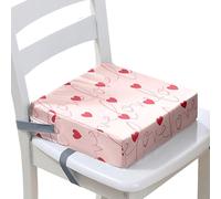 Surwin Rehausseur de Chaise Enfant, Coussin de Siège Portable avec Antidérapant Boucle de Sécurité Ajustable Eponge Coussins Adapté pour les Repas -Cœur Amour (Rose,40x40x10cm)