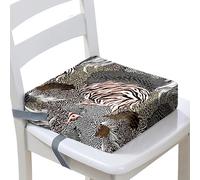 Surwin Rehausseur de Chaise Enfant, Coussin de Siège Portable avec Antidérapant Boucle de Sécurité Ajustable Eponge Confortable Coussins Adapté pour Repas -Imprimé Léopard (Noir,40x40x10cm)