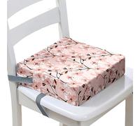 Surwin Rehausseur de Chaise Enfant, Coussin de Siège Portable avec Antidérapant Boucle de Sécurité Ajustable Eponge Confortable Coussins Adapté pour Repas -Fleur de prunier (Élégant,40x40x10cm)