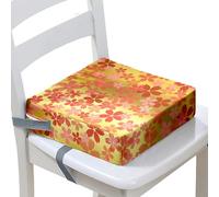Surwin Rehausseur de Chaise Enfant, Coussin de Siège Portable avec Antidérapant Boucle de Sécurité Ajustable Eponge Confortable Coussins Adapté pour Repas -Fleur de prunier (Jaune,32x32x8cm)