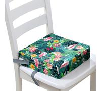 Surwin Rehausseur de Chaise Enfant, Coussin de Siège Portable avec Antidérapant Boucle de Sécurité Ajustable Eponge Confortable Coussins Adapté pour Repas -3D Flamant (Tropical,32x32x8cm)