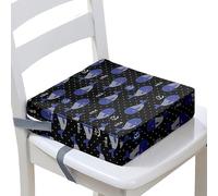 Surwin Rehausseur de Chaise Enfant, Coussin de Siège Portable avec Antidérapant Boucle de Sécurité Ajustable Eponge Confortable Coussins Adapté pour les Repas -Baleine 3D (Noir,32x32x8cm)