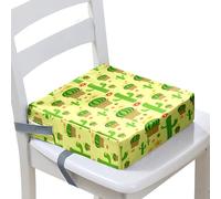 Surwin Rehausseur de Chaise Enfant, Coussin de Siège Portable avec Antidérapant Boucle de Sécurité Ajustable Eponge Confortable Coussins Adapté pour Repas -Plante Cactus (Vert,40x40x10cm)