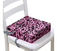 Surwin Rehausseur de Chaise Enfant, Coussin de Siège Portable avec Antidérapant Boucle de Sécurité Ajustable Eponge Confortable Coussins Adapté pour Repas -Imprimé Léopard (Rose Rouge,40x40x10cm)