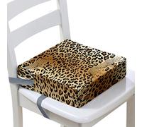 Surwin Rehausseur de Chaise Enfant, Coussin de Siège Portable avec Antidérapant Boucle de Sécurité Ajustable Eponge Confortable Coussins Adapté pour Repas -Imprimé Léopard (Léopard,40x40x10cm)