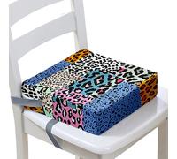 Surwin Rehausseur de Chaise Enfant, Coussin de Siège Portable avec Antidérapant Boucle de Sécurité Ajustable Eponge Confortable Coussins Adapté pour Repas -Imprimé Léopard (Colorblock,32x32x8cm)