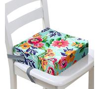 Surwin Rehausseur de Chaise Enfant, Coussin de Siège Portable avec Antidérapant Boucle de Sécurité Ajustable Eponge Confortable Coussins Adapté pour Repas -Fleur Jardin (Printemps,40x40x10cm)