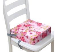 Surwin Rehausseur de Chaise Enfant, Coussin de Siège Portable avec Antidérapant Boucle de Sécurité Ajustable Eponge Confortable Coussins Adapté pour Repas -3D Flamant (Lys,32x32x8cm)