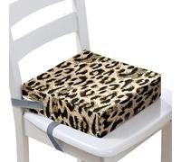 Surwin Rehausseur de Chaise Enfant, Coussin de Siège Portable avec Antidérapant Boucle de Sécurité Ajustable Eponge Confortable Coussins Adapté pour Repas -Imprimé Léopard (Marron,40x40x10cm)