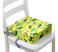 Surwin Rehausseur de Chaise Enfant, Dinosaure Animal 3D Coussin de Siège Portable avec Antidérapant Boucle de Sécurité Ajustable Eponge Coussins Adapté pour Repas (Jaune,32x32x8cm)
