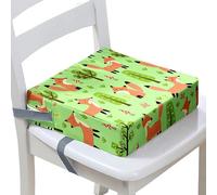 Surwin Rehausseur de Chaise Enfant, Renard 3D Coussin de Siège Portable avec Antidérapant Boucle de Sécurité Ajustable Eponge Confortable Coussins Adapté pour Repas (Arbre Vert,32x32x8cm)
