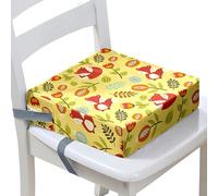 Surwin Rehausseur de Chaise Enfant, Renard 3D Coussin de Siège Portable avec Antidérapant Boucle de Sécurité Ajustable Eponge Confortable Coussins Adapté pour Repas (Automne Jaune,40x40x10cm)