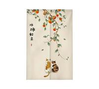 Surwin Rideau de Porte Japonais Long Tapisserie Noren en Lin, Kaki Fruit Fenêtre Rideaux Panneau Tenture Tapisserie Décoration pour Cuisine Chambre Maison (75x150cm,Chat)