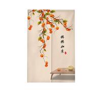Surwin Rideau de Porte Japonais Long Tapisserie Noren en Lin, Kaki Fruit Fenêtre Rideaux Panneau Tenture Tapisserie Décoration pour Cuisine Chambre Maison (85x90cm,Style Chinois)