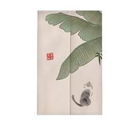 Surwin Rideau de Porte Japonais Long Tapisserie Noren en Lin, Vintage Fenêtre Rideaux Panneau Tenture Tapisserie Décoration pour Cuisine Chambre Maison (65x90cm,Chat)