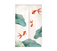 Surwin Rideau de Porte Japonais Long Tapisserie Noren en Lin, Vintage Fenêtre Rideaux Panneau Tenture Tapisserie Décoration pour Cuisine Chambre Maison (85x90cm,Poisson Rouge)