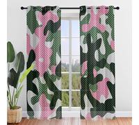Surwin Rideau Voilage Style Camouflage 3D, Lot de 2 Rideau à Oeillets, Voiles Intérieurs Translucides, Rideaux Salon Moderne pour Décorer Salon,Chambre,Cuisine,Fenêtre (Rose Vert,107x244cm)