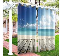 Surwin Rideaux d'Extérieur Imperméables, Imprimés de Plage Rideau Occultant Lot de 2 avec œillet Haut et Bas, Isolation Thermique Décoration de Jardin, Store Pergola pour Jardin (Plage 7,91x213cm)