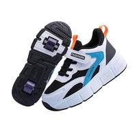 Surwin Roller Semelle Confort Adolescents/Enfant, Chaussures Enfant avec roulettes, Chaussures à roulettes Retractable Détachable, Chaussure Roller Fille/Garçon, Basket Roller (Noir Blanc,38)