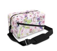 Surwin Sac de Rangement Laine Tricot, Motif Fleurs de Sakura Sac de Tricot Rangement, Sac pour Crochet Laine avec Bandoulière, Sac Pelote de Laine avec Fermeture Éclair (Papillon Blanc)