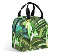 Surwin Sac Repas Isotherme, Motif Feuille Verte 3D Sac Déjeuner Isotherme 9L Étanche Imperméable Design en Poche Avant pour École Bureau Travail, Lunch Bag pour Adulte Enfant (Plante tropicale)