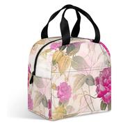Surwin Sac Repas Isotherme, Motif Fleur 3D Sac Déjeuner Isotherme 9L Étanche Imperméable Design en Poche Avant pour École Bureau Travail, Lunch Bag Lunch Box pour Adulte Enfant (Fleur de rose)